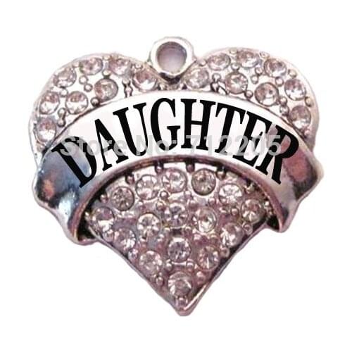Rhodium plated fashion DAUGHTER Crystal Heart Family Pendant(P100188)