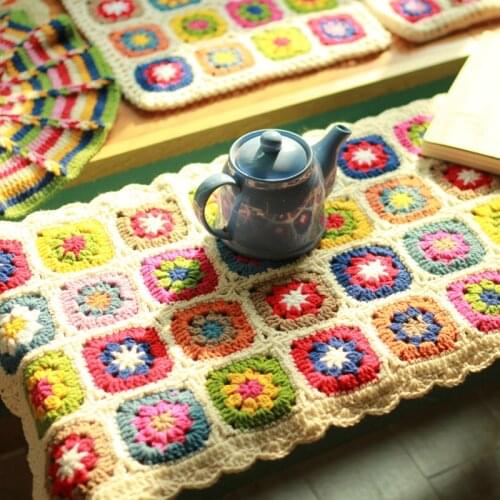 100% arcylic multicolour granny knitting handmade mat Crochet Blanket Sofa Cushion Window table flat
