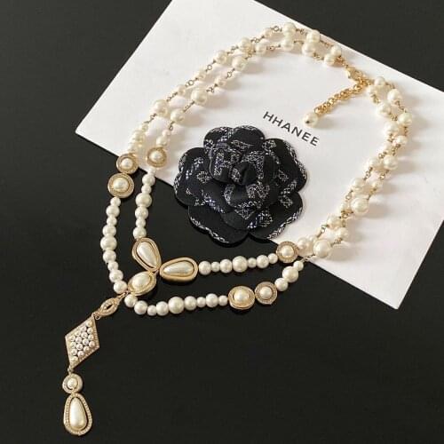 2020 Hot Brand Fashion Jewelry Women Vintage Pearls Chain Pendants Crystal Necklace Party Fine Fashion Jewelry
