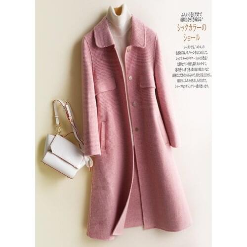 2020 Winter Elegant 300% Wool Coat Women Korean Fashion Ladies Slim Plaid Long Cashmere Jacket Casaco Feminino 8003LW505