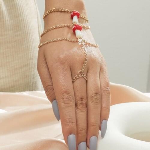 2021 Fashion Bohemia Multilayer Chain Finger Ring Bracelets Female Jewelry Accessory Trendy Mushroom Metal Bracelets For Women