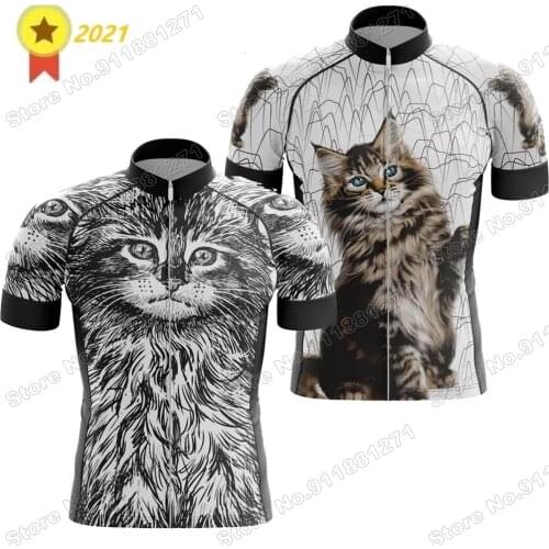 2021 Funny Cat Cycling Jersey Short Sleeve Summer Cartoon Cycling Clothing Road Bike Shirts Bicycle Tops MTB Wear