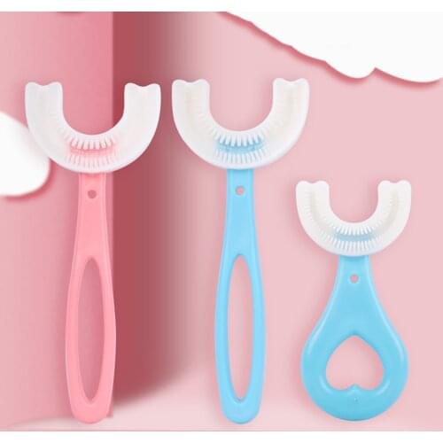 3Pcs Cute 2-12 Old Kid Oral Cleaning Toothbrush Instrument Baby Household Convenient Cleaning Care Soft Silicone U-Shaped Brush