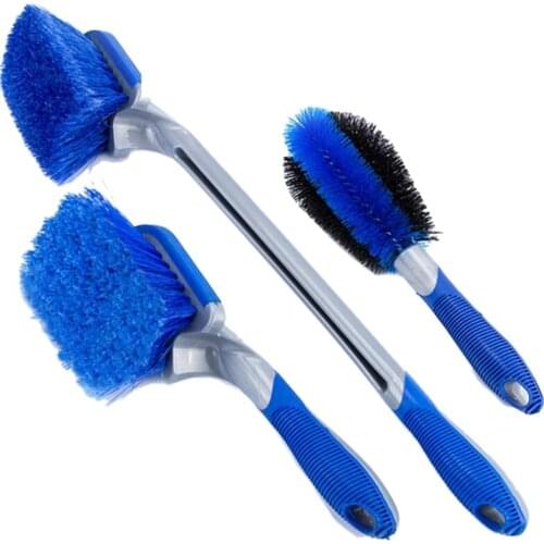 3PCS Car Wheel/Tire Brush Car Wash Brush with Handle Special Cleaning Supplies Tool Steel Ring Rims Wheel Brush