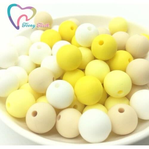 Teeny Teeth 50PCS Yellow Series Colors Combo Silicone Round Dia 12-15 MM Loose Beads,Silicone Combo Teething Round Loose Beads