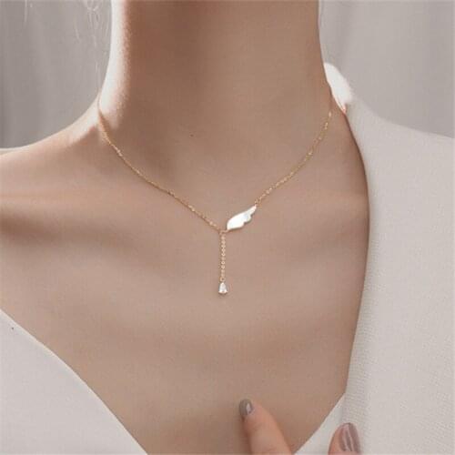 925 Sterling Silver Crystal Tassel Wing Charm Pendant Necklace For Women Wedding Jewelry Choker Collar dz786