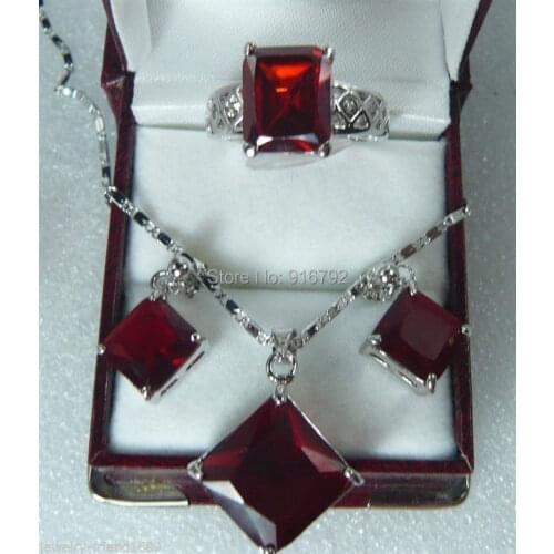 Free P&P *****New 18KGP blue red crystal zircon pendant necklace earring ring Set