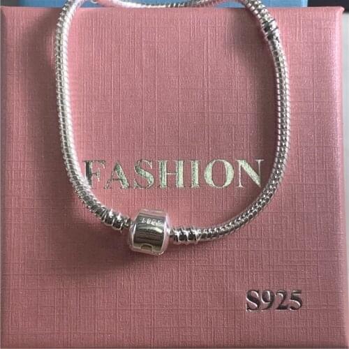 100% 925 Sterling Silver Snake Chain Bangle Bracelet For Women Heart Clasp For Original DIY Jewelry Making Gift