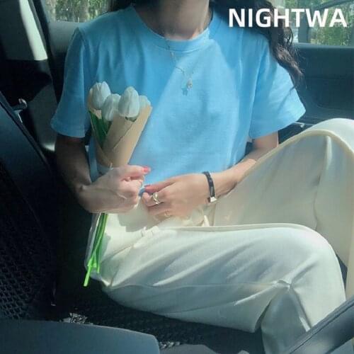 NIGHTWA 100% Cotton T Shirt Women Summer New S-5XL Solid Basic Tees 12 Color Casual Tshirt Korean O Neck Multicolor Tops