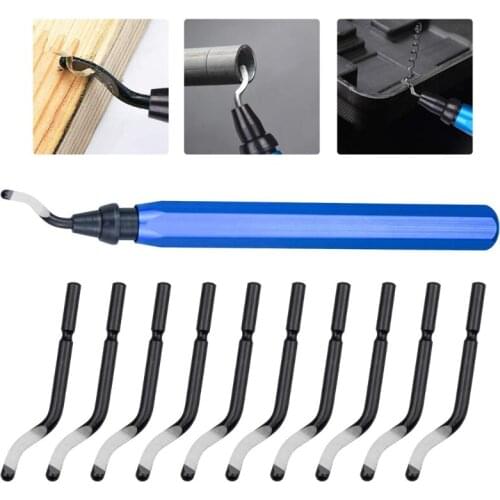 Handle Burr Metal Deburring Remover Cutting Tool with 10pcs Rotary Deburr Blades Removing for Wooden Plastic