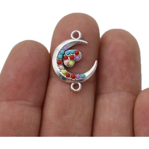 JAKONGO Colorful Crystal Silver Plated Moon Heart Connectors for Jewelry Making Bracelet Findings DIY Accessories 22x16mm 5pcs