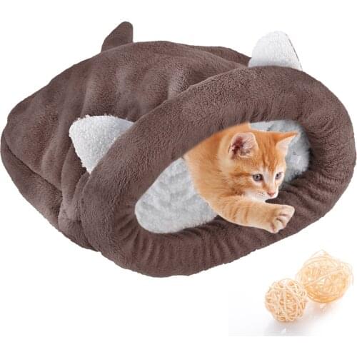 Pet Bed Coral Fleece Sponge Cats Sleeping Bag Warm Cozy Covered Snuggle Sack for cat, puppy, rabbit, and other small pets