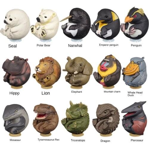 Round Cute Animal Round Toy Model Birthday Gift Q Version Dinosaur Egg Cart Interior Family Collection Small Model Decoration