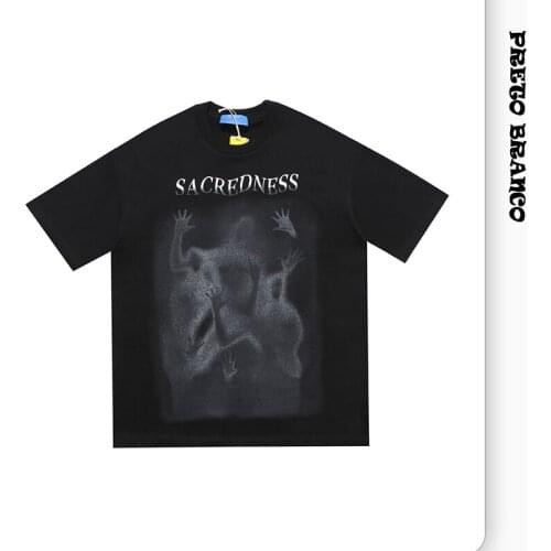 PRETO BRANCO Mens Spring Summer T-shirt Dark National Trend Loose Lazy High Street Shirt Short Sleeve Graphic T Shirts CXZ