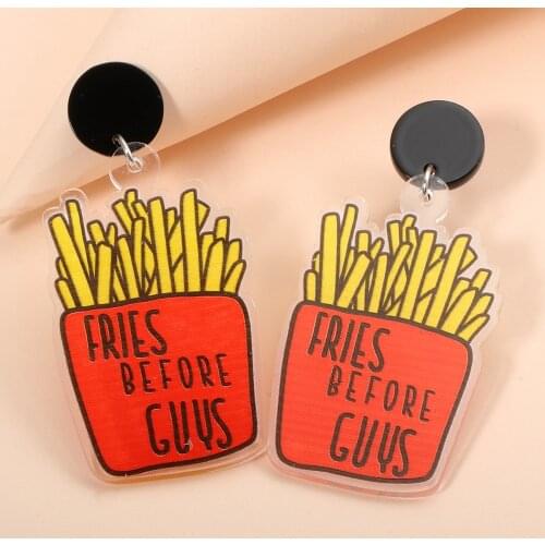 New Arrival Creative Acrylic Cute Earrings Print French Fries Shape Earrings Wholesale