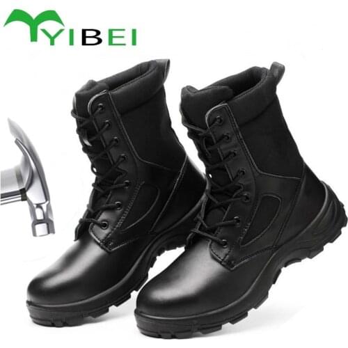 New winter safety work boots mens outdoor leather puncture-proof tactical safety shoes army military boots