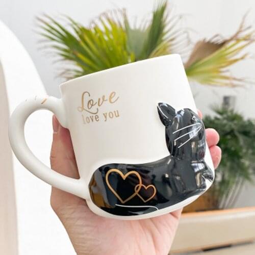 Mug 3D Three-dimensional Relief Cat Ceramic Cup Creative Cartoon Couple Mug Small Fresh Milk Tea Cup Coffee Cup B200109
