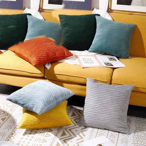 Pure Color Corduroy Flocking Velvet Plaid Pillowcase Home Living Room Bedroom Sofa Pillow Case Plush Cushion Cover Home Decor