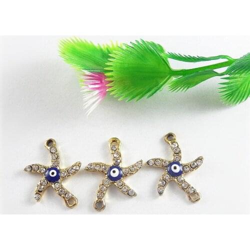 Wholesale 4PCS Shinny Mini Small Starfish With Enamel Eye Charms Handmade Crafts Accessory Necklace Bracelet Pendant 51819