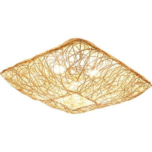 Wicker Rattan Square Nest Ceiling Lighting Fixture Rustic Country Vintage Asian Rural Plafon Lamp Farmhouse Bedroom Living Room