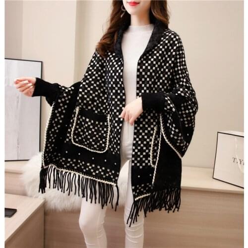Artificial Cashmere Poncho Shawl with Sleeves Women Autumn And Winter Thick Warm Tassel Wedding Cloak Girls Luxury Brand Cape