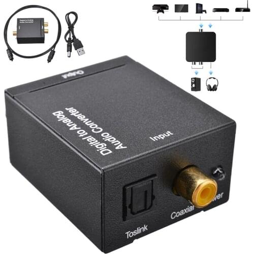 Digital to Analog Audio Converter Adapter Black RCA L/R Coaxial Optical Fiber Digital Audio Amplifier With Cables