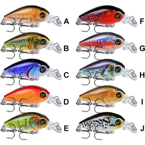 4g/47mm Fishing lure 10 colors 10pcs set 4g Rock tackle Spinner Crank bait 3D eyes wobbler Minnow Popper With hook Free shipping