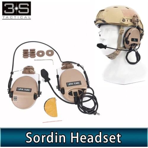Z TAC Noise Canceling Sordin Headset With FAST Helmet Rail Adapter Set For Military Airsoft Hunting Tactical Headphones