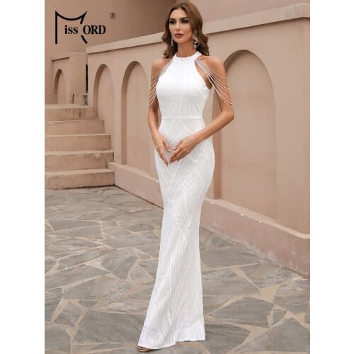 Missord 2021 Sexy Women Halter Sequin Party Dress Female Sleeveless Floor-length Bodycon Dress Solid Color Maxi Dresses M01081-1