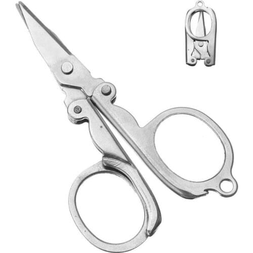 Mini stainless steel fold scissor small utility kit gadget hike travel pocket first aid tool portable convenient cam