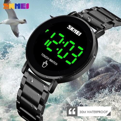 SKMEI Fashion Mens Digital Watch Touch Screen LED Light Display Waterproof Male Clock Steel Strap Wristwatch Relogio Masculino