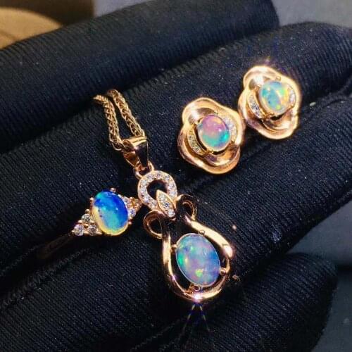 Natural and Real Opal jewelry set Natural Real Opal 925 sterling silver 1pc pendant,1pc ring,2pcs Earring