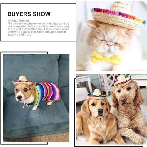 Style Hat For Dogs Multicolor Dog Cat Mexican Straw Sombrero Hat Pet Adjustable Buckle Costume Hawaii Cat Costume Accessories