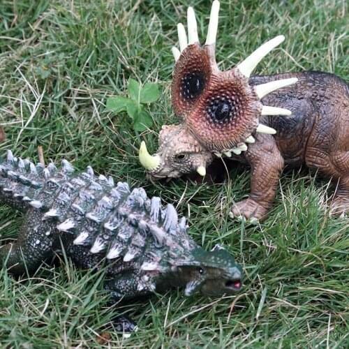 Styracosaurus + Ankylosaurus Dinosaur Combination Set Children Simulation Solid Model Jurassic Animal World Dinosaur Toy Display