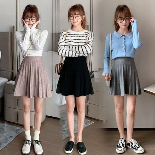 Sutimine Sweater Mini Skirt Women Summer Women Skirt Preppy Style Plaid Pleated Skirts for Girls Cute Knitting Ladies Kawaii