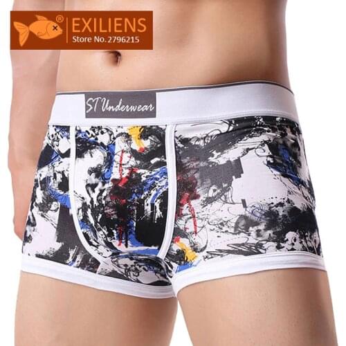 EXILIENS Brand Mens Underwear Boxer Cotton Color Printing Cueca Masculina Boxershorts Men Boxers Underpants Size M-2XL 102201
