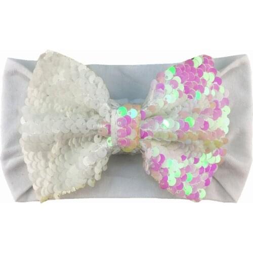 5pcs/lot Soft Nylon Headband Ear Turban 19colors You Pick with Messy Sequin Bow Princess Headdress