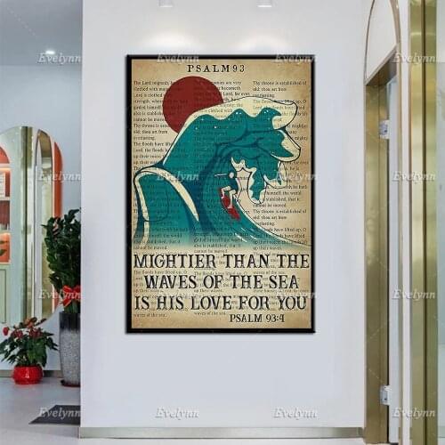 Mightier Than The Waves Of The Sea Is His Love For You Poster, Surfing Print, Beach Wall Art, Valentine Gift, Home Decor Canvas