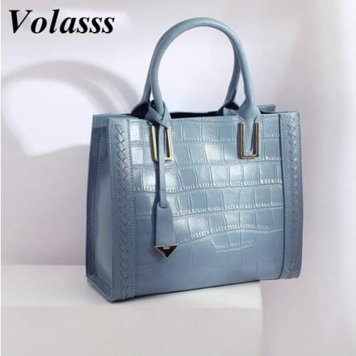 Volasss Womens Shoulder Bag Genuine Leather Handbag For Women 2020 New Crocodile Weave Crossbody Bag Fashion Solid Bag Female