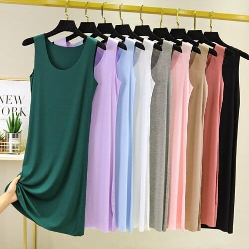 Vestidos Mujer New Sexy Vest Dress Ice Silk Modal Sleepwear Women Thin Summer Nightgowns Seamless Bottoming Night Shirt 9 Color