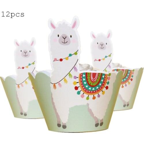12 Pcs/pack Cute Animal Llama Alpaca Cupcake Wrappers Topper Candy Box Kids Birthday Party Wedding Engagement Decoreations