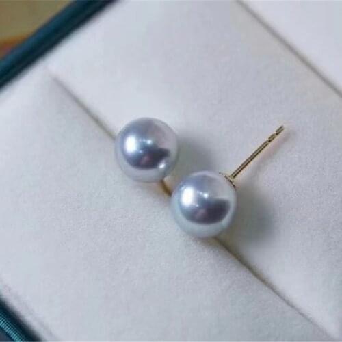 18K Solid Yellow Real Gold Jewelry(AU750) Women Earrings Natural Akoya Gray Fashion Lady Jewelry Strong gloss Girl Sea Pearl