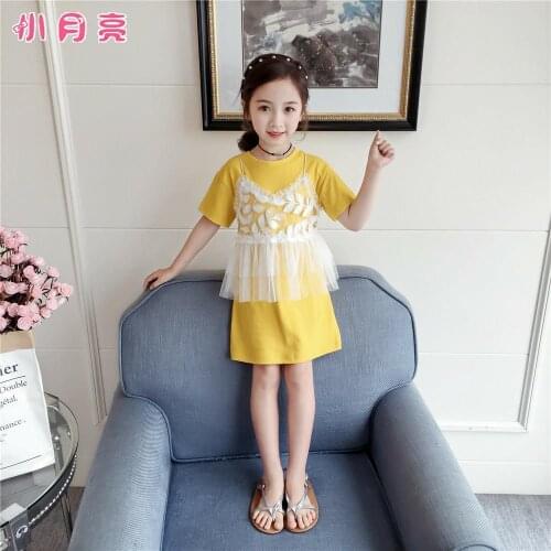 2019 summer Girls childrens casual cotton cute lace short-sleeved dress
