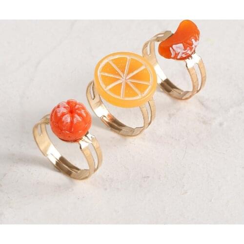 3PCS/Set Cute Orange Lemon Adjustable Rings for Women Girl Acrylic Fruit Ring anillos Female Boho Summer Holiday Party Jewelry