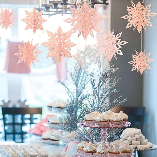 3D Hollow Snowflake Paper Garlands Hanging Snowflakes Ornament Fake Snow Winter Decor For Christmas Party Home Decor