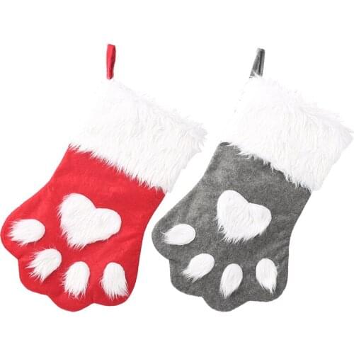 8 Pcs Christmas Stocking Dog Claw Socks New Year Candy Gift Bag Xmas Tree Fireplace Hanging Decoration Red Gray Wholesale X2