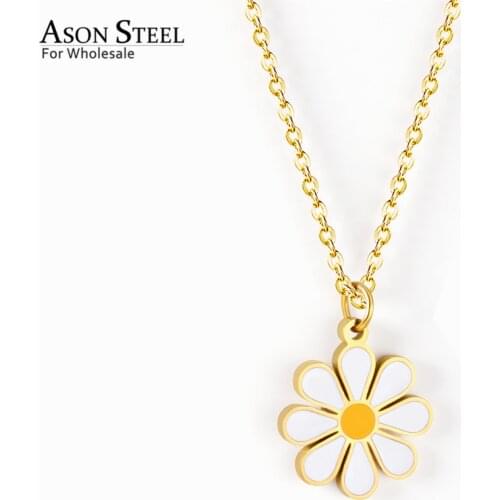 ASONSTEEL Cute Flower Round Pendant Necklace Gold/Silver Color 316L Stainless Steel Choker for Women Jewelry Accessories
