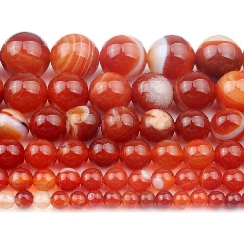 Natural Dark Orange Stripes Agates Stone Beads For Jewellery Making DIY Bracelet Necklace 4/6/8/10/12 mm Strand 15