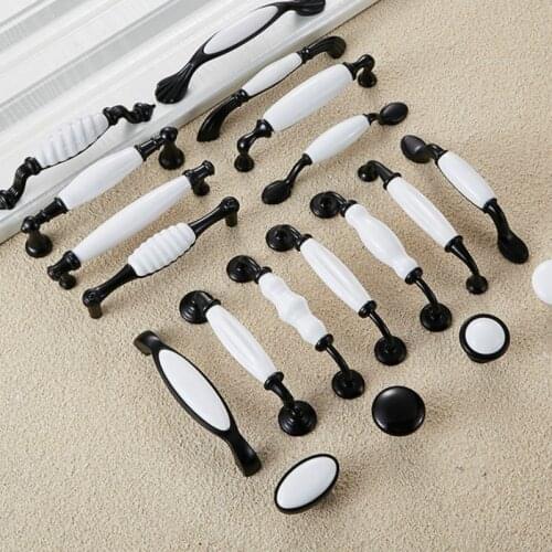 Black White Ceramic Cabinet Handles Zinc Alloy European Cabinet Pulls Drawer Knobs Wardrobe Door Handle Furniture Handle