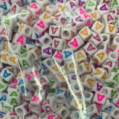 CHONGAI 50Pcs Acrylic Single Alphabet /Letter Cube Beads Mix Color For Jewelry Making DIY Loose Beads 7x7mm